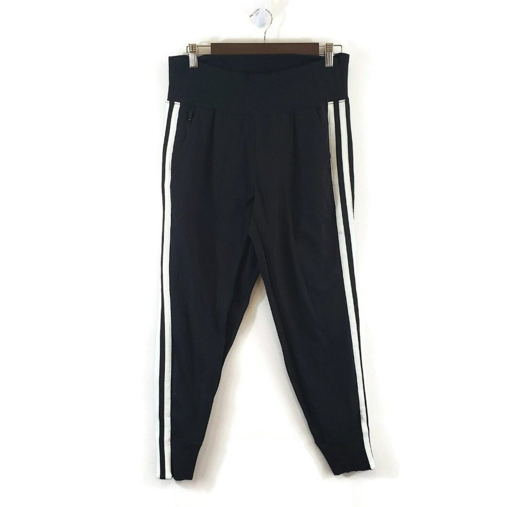 Athleta Black Track Pants with White Stripes